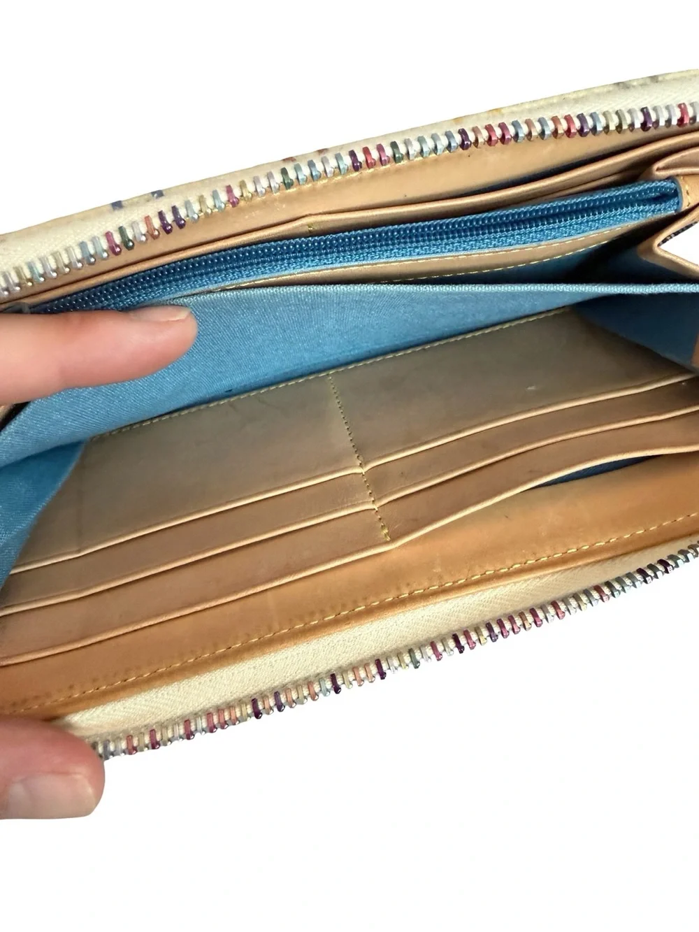 Dooney & Bourke Cream Multicolor Signature Print Zip Around Wallet Women's